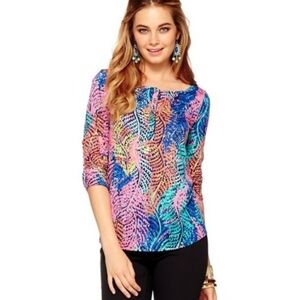 Lilly Pulitzer Electric Feel Henley Cotton Top Xsmall Xs